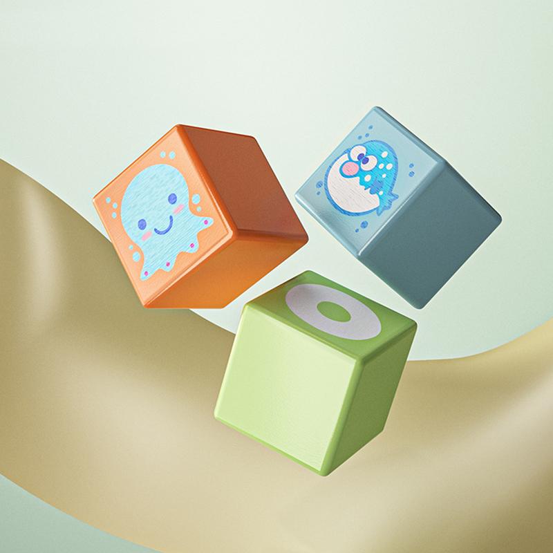 Iwood Boys and Girls Sea Animals Barrel Building Blocks/Wooden Large Particles of Intellectual Toys for 1-3 Years Old Children's Day Birthday Gift