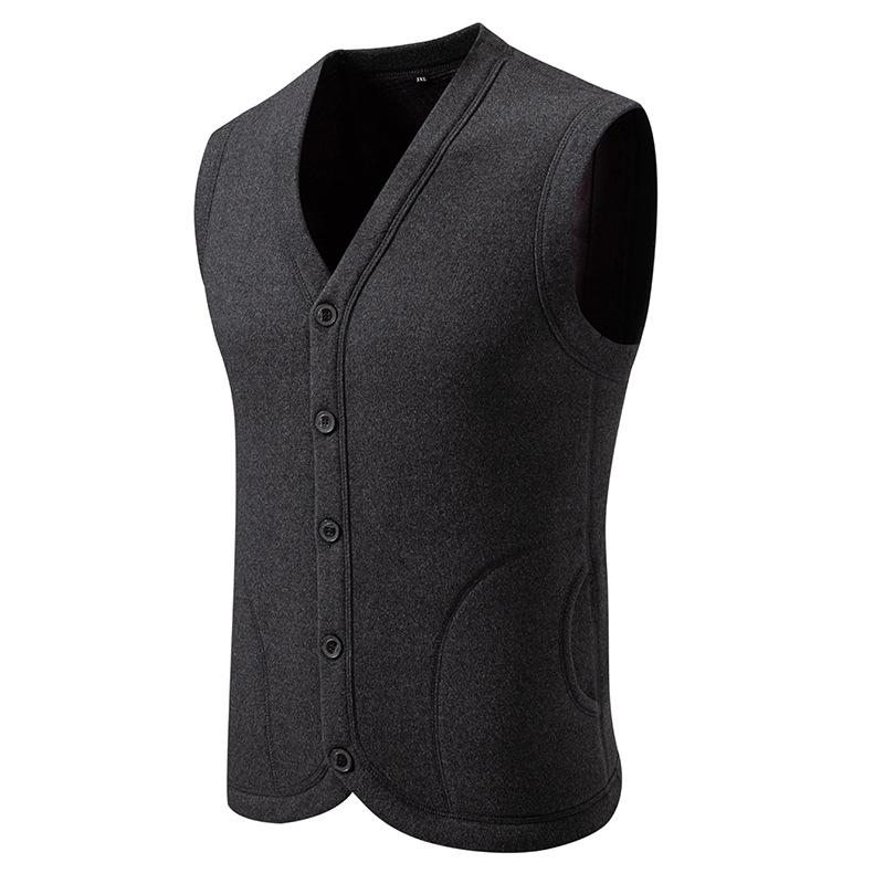 

2024 Осень Зима Мужской Жилет Мужское Флисовое Пальто Жилет Мужской Кардиган На Пуговицах Мужской Утолщенный Теплый Однотонный V-образный Вырез Повседневные Куртки 5XL темно серый