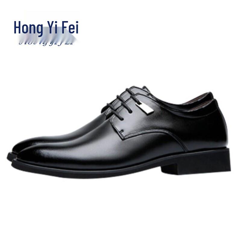 Hongyifei Men s Black Pointed-Toe Lace-Up Leather Dress Shoes 39
