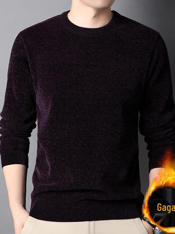 Chenille Men's Thick Knit Sweater - Round Neck, Warm Velvet, Casual Hoodie Pullover