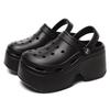 Damen Sommer Hausschuhe mit superhohem Keilabsatz, Leopardenmuster, dicke Sohle, Clogs für Damen, geschlossene Zehenpartie, klobige Plateausandalen