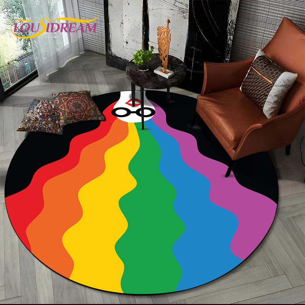 Runder Teppich mit chromatischer Farbtäuschung in Regenbogenfarben, Teppich für Wohnzimmer, Schlafzimmer, Sofa, Spielzimmer, Dekoration, rutschfeste Bodenmatte für Kinder