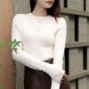 Worsted pure wool machine washable sweater seamless all-in-one semi-turtleneck wool sweater women's top slim fit