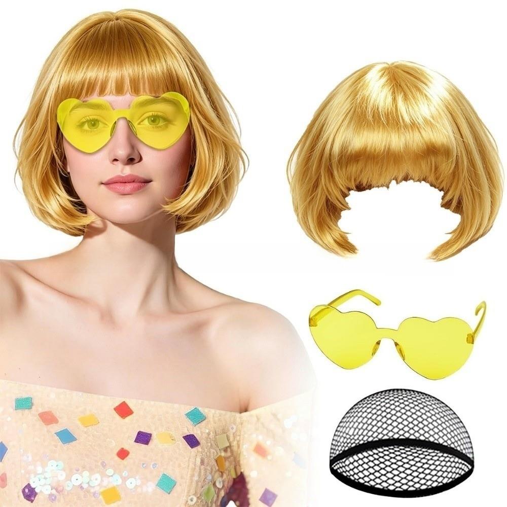 3Pcs Halloween Cosplay Wig Set Colorful Short Bangs Y2K Role-playing Short Hair Wig Halloween