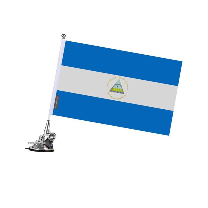 Drapeau - Nicaragua - 27 x 35 cm - Mât à Ventouse - Polyester - Impression recto/verso