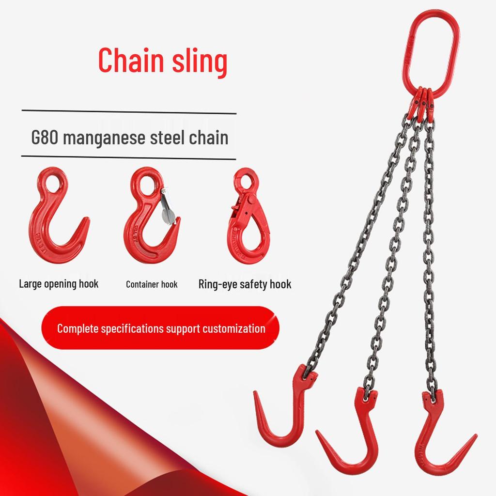Double Hook Steel Lifting Slings with Chain for Cranes - Small Hook, Large Opening