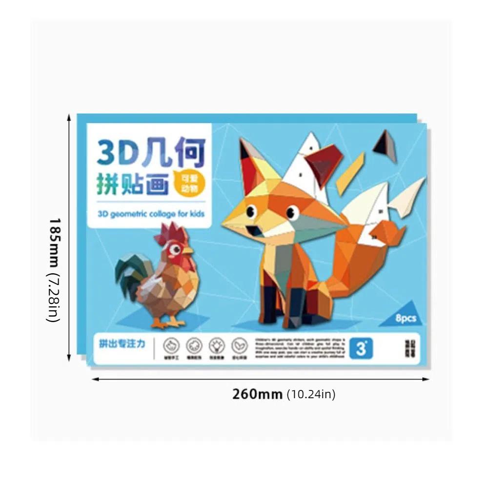 Paper DIY Paste Material Kit Handmade Animals Sticker Book 3D Geometric Sticker Books  Kids