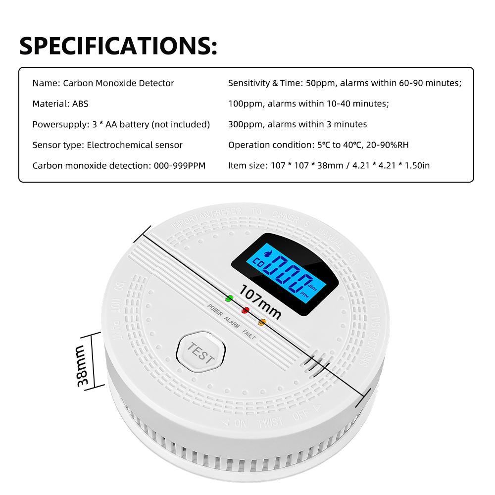 Carbon Monoxide Smoke Detector Electrochemical Sensor Smoke Detector Digital Display Sound and