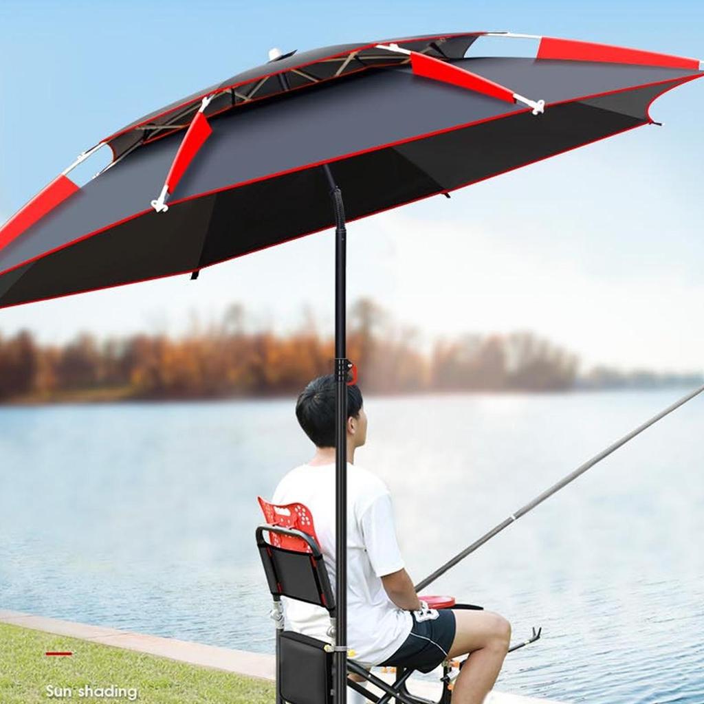 Double Fishing Sun Umbrella With Storage Carry Case 360-Degree Rotation Fishing Canopy Waterproof Sunscreen Fishing Umbrella