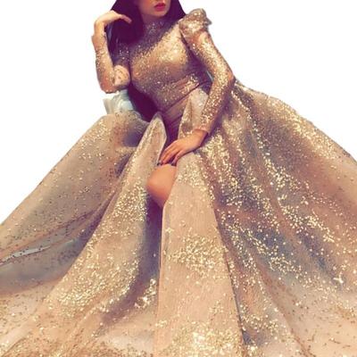 New European And American Women'S Clothing, Gold Pendulum, Sexy Long Dress, Slit Banquet Evening Dress, New