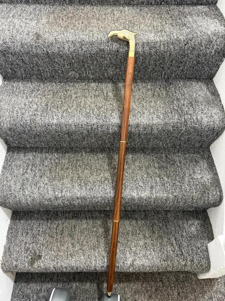 Vintage Style Eagle Brass Handle Walking Stick Designer Folding Wooden Brass Inlaid