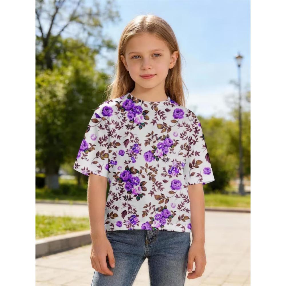 Summer Women s T-shirt Fashion Flower 3D Print Women s Short Sleeves T-Shirt Loose Casual Tops Outdoor Comfortable Women s Clothing XXS