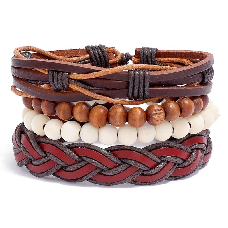 New Vintage Retro Braided Personality Leather Jewelry Simple Fashion 4 Pieces Set Unisex Wrap Geometric Bracelet