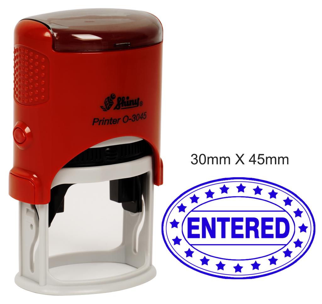ENTERED Self Inking Shiny Oval Rubber Stamps Office Stationary 30 x 45mm