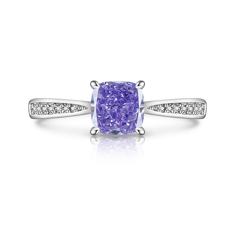 925 Sterling Silver Exquisite Elegant Small Square Zircon Sparkling Ice Flower Cut Ring, Birthday Party Anniversary Gift