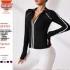Women's Color Block Yoga Jacket - Zip-Front Cardigan with Waist-Cinching Stand Collar and Long Sleeves