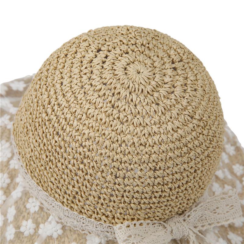 Straw Hat Female Japanese Small Fresh Lace Straw Hat Summer Travel Sun Protection Hat Big Brim Beach Sun Hat