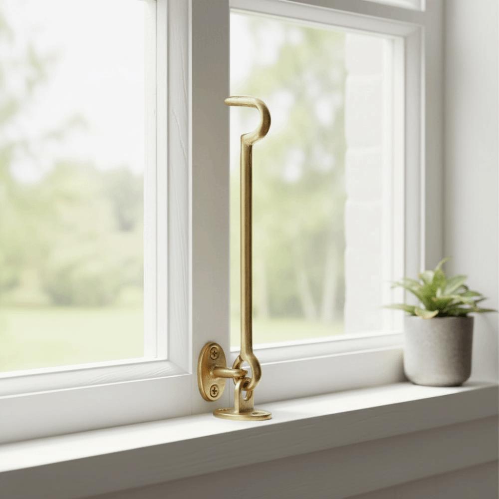 2pcs Brass Hook and Eye Latch 6.9 Inch Barn Door Latch Wind Brace Window Latches Window