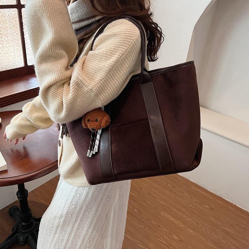 Winter retro suede large-capacity bag women's 2025 new fashion tote bag simple portable commuter bag