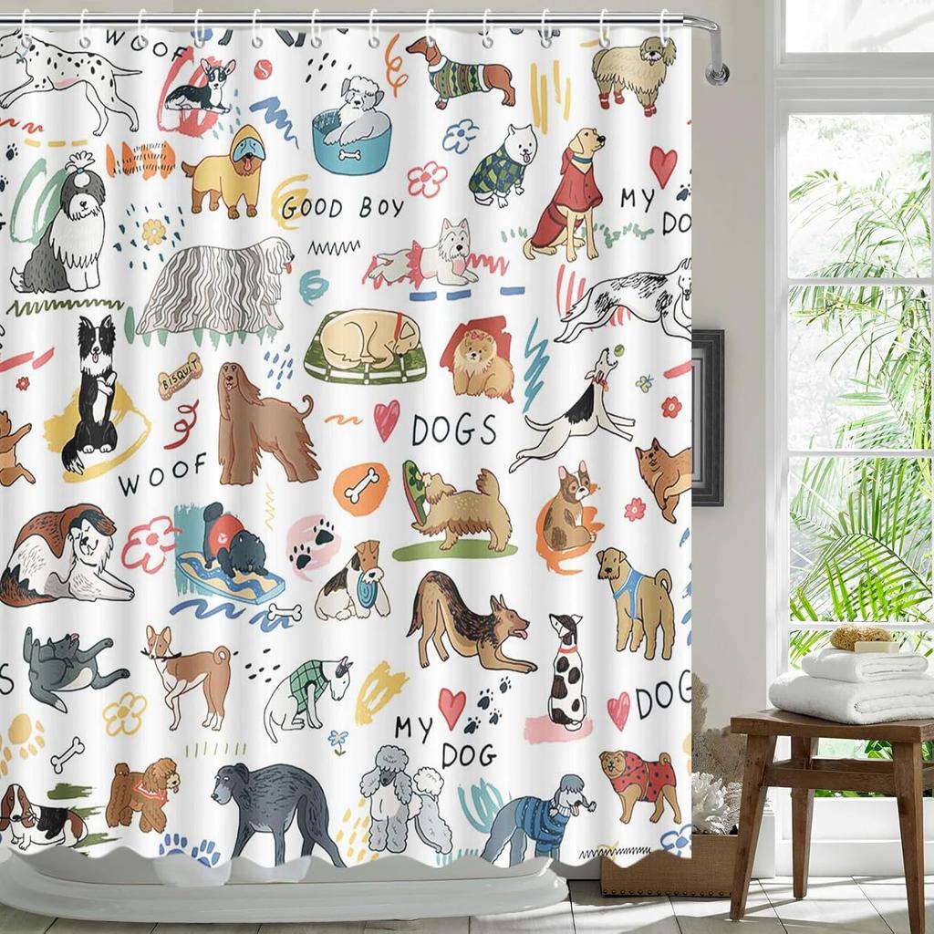 Dog Shower Curtain Cartoon Funny Dog Shower Curtain for Bathroom Cute cute pet Shower Curtain Different Kinds Loyal Pet Bathtub