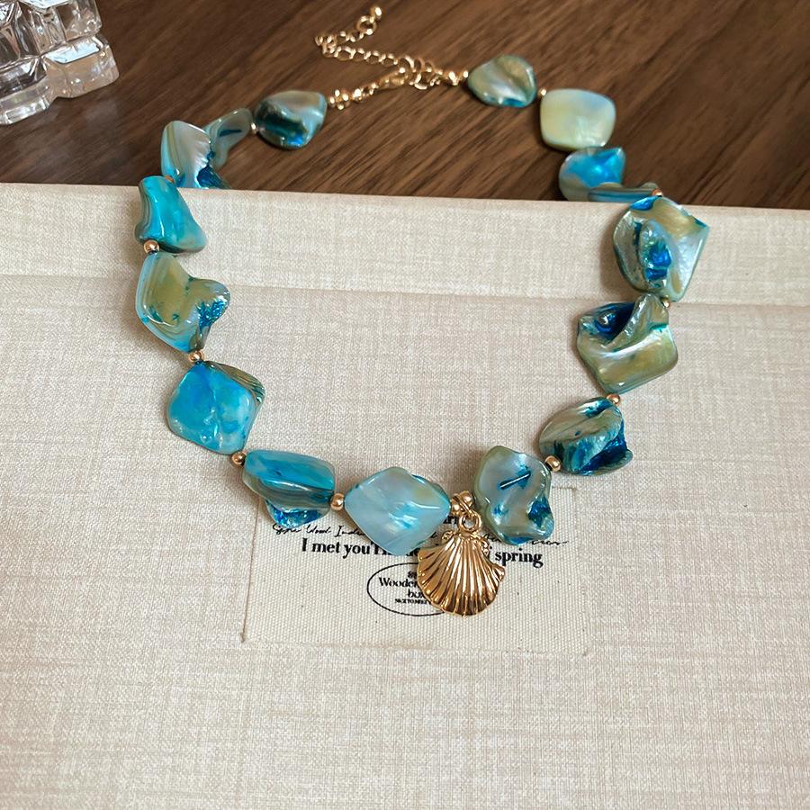 Summer dopamine stained glass crystal beaded necklace collarbone chain design sense niche item decoration