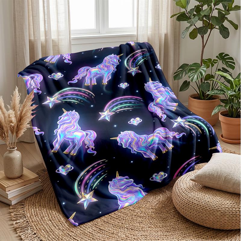 Royal Unicorn with Crystals Theme blanket Lightweight Warm Flannel Blanket Decorative Throw Blanket for Home Decoration