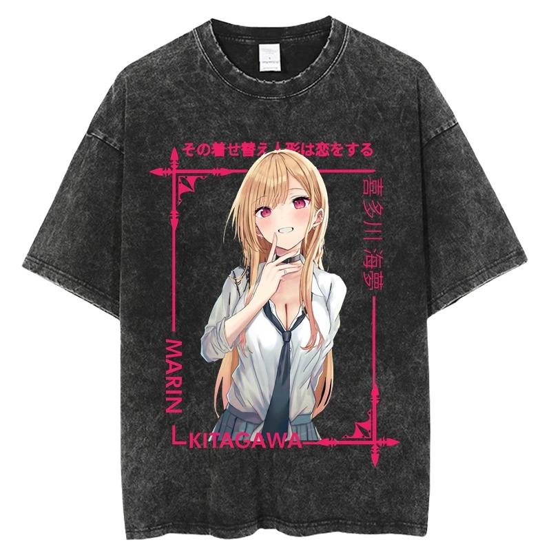 Harajuku Casual Tops Hot Anime My Dress Up Darling Kitagawa Marin Printed Tshirt Men Women High Quality Washed Cotton Tshirts