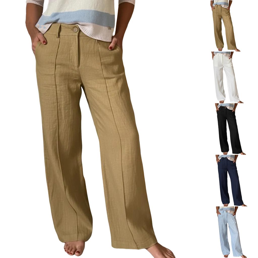 Women's Comfortable Wide,Leg Pants With Button And Zipper Pockets, Casual Straight Leg Pants