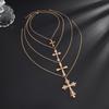 Hip Hop Ins Style Pearl Stacked Cross Pendant Necklace Versatile Metallic Chain Necklace for Men and Women