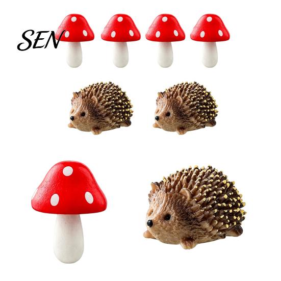 Cute Hedgehog Mushroom Set Micro Landscape Ornaments for Moss Terrariums Fairy Garden Decor, Miniature Decor Figurine, Mini Statue, Potted Plant