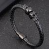 Men's Black Braided Leather Bracelet with Stainless Steel Skull Design Cool Wristband