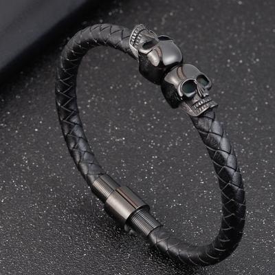 Bijoux pour hommes Hyperbole Bracelets en cuir tressé noir Bracelets en cuir en acier inoxydable Bracelets cool Skull Bracelet pour hommes