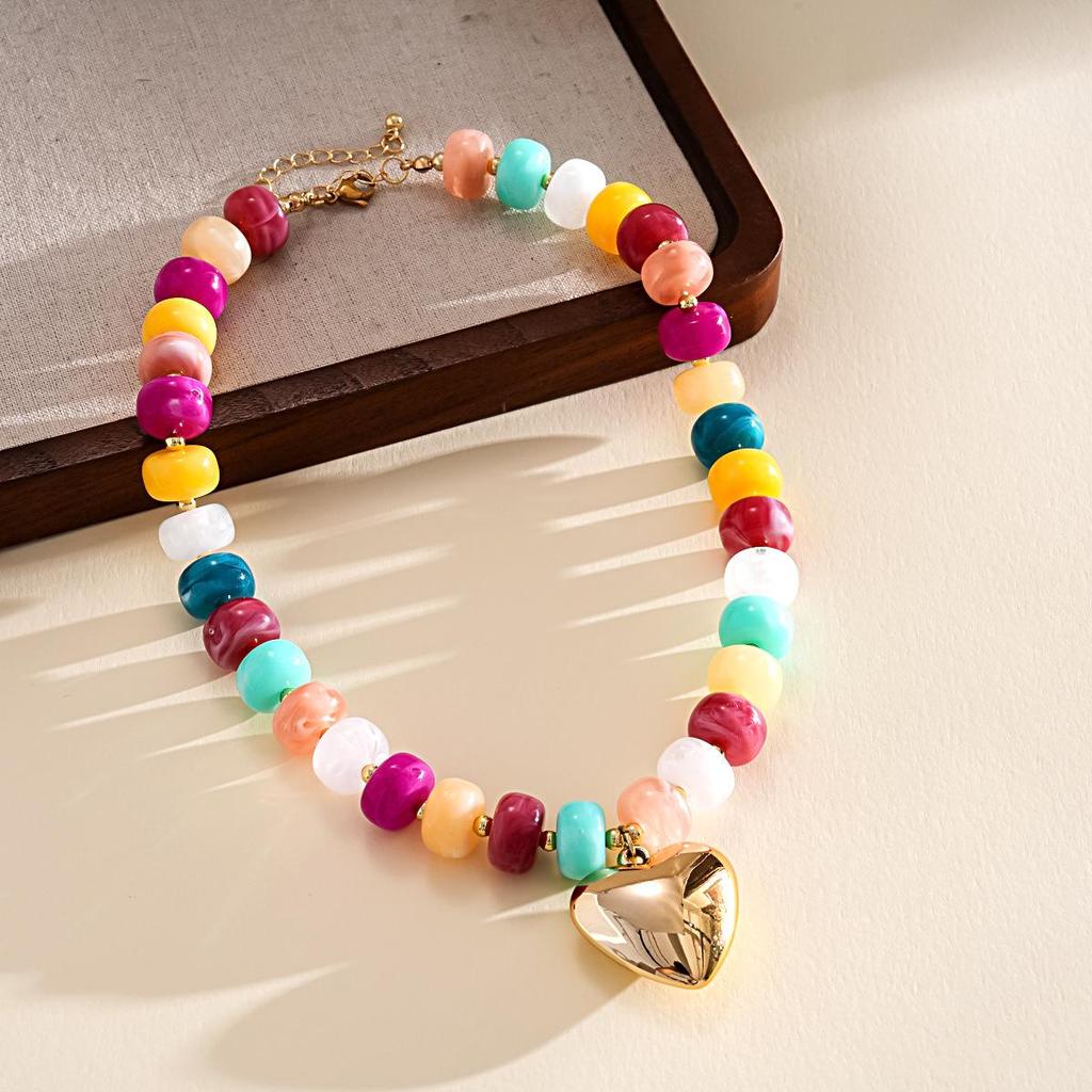 Collier Cœur Dégradé Acrylique - Chaîne de Clavicule Dopamine Haut de Gamme Européen & Américain.