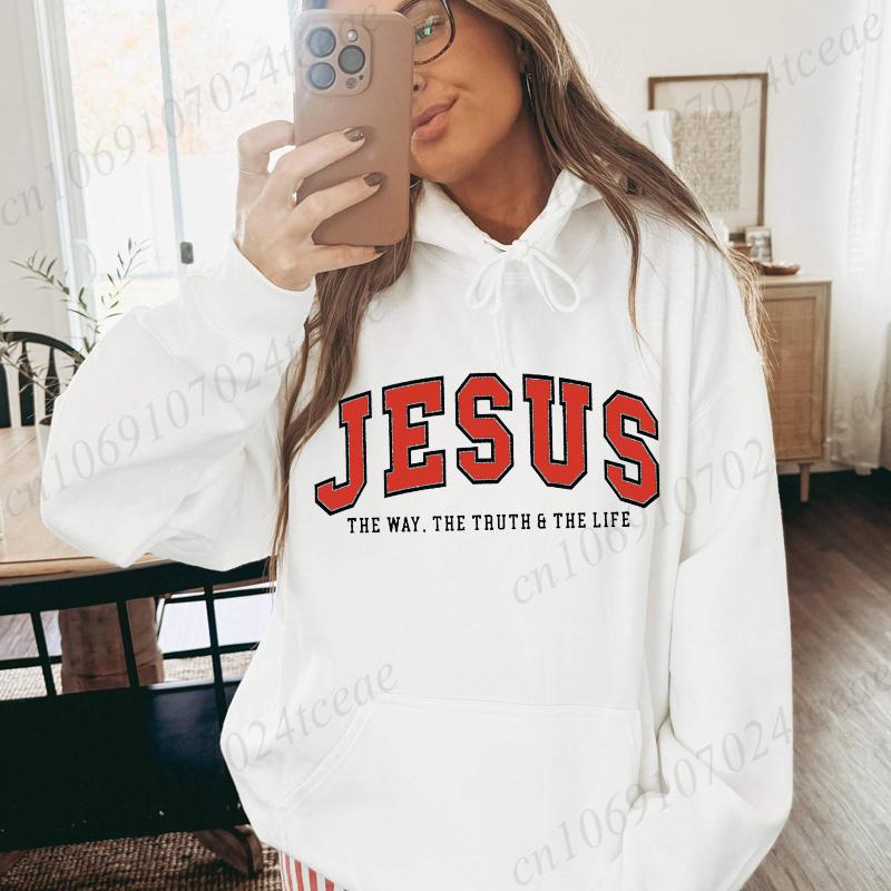 Jesus Fashion Hoodies Sweatshirt The Way The Truth The Life Printed Autumn Winter Hoodie Bible Verse Hooded Casual Sportswear