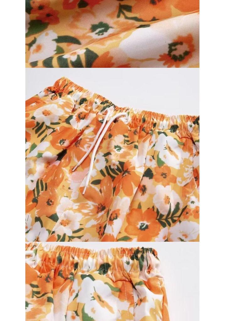 Harajuku Sanya Summer Men's Hawaiian Beach Set: Ice Silk Floral Shirt & Shorts
