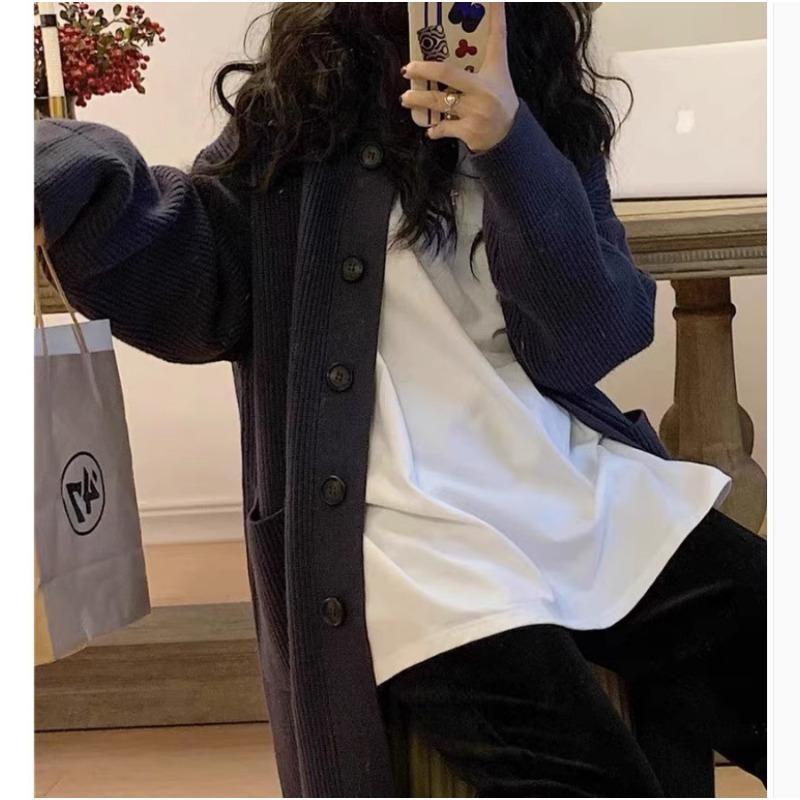 Lazy Wind Turtleneck Autumn and Winter Sweater Women's Single-breasted Solid Color Long-sleeved Knitted Cardigan Women's Medium and Long Coat Women