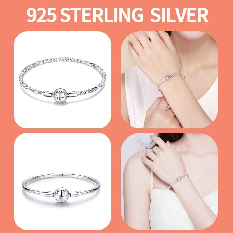 Stříbrný náramek Pulseira 925 se sněhovou vločkou 925 Srdce Hadí řetízková spona Femme Stříbrný náramek pro ženy šperky