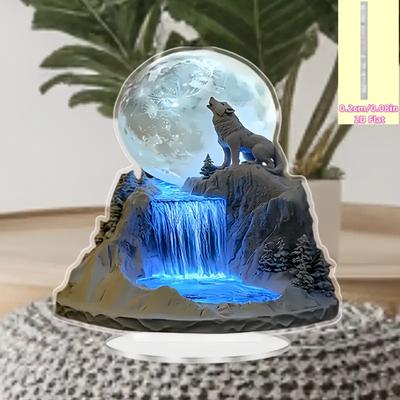 1PCS 2D Flat Wolf And Full Moon Acrylic Display Stand for Home Office Decoration Ideal Holiday Gift
