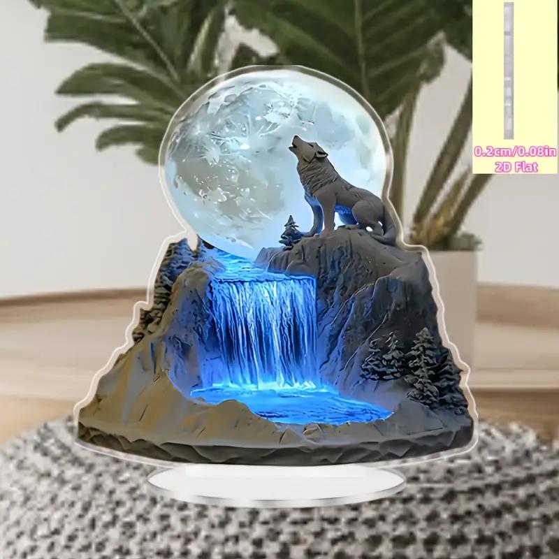 

1 шт. 2D Плоский Волк и Полная Луна Акриловая Подставка для Дисплея для Украшения Дома и Офиса Идеальный Праздничный Подарок