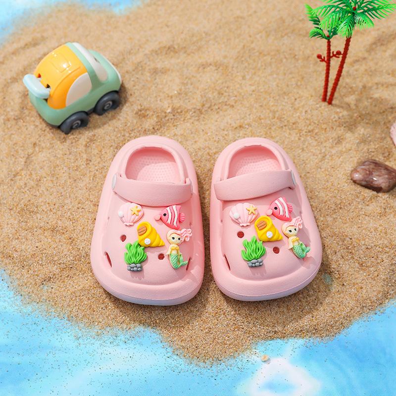 

Children s baotou hole shoes summer boys and girls infants non-slip soft soles baby two wear children s cool slippers summer 18cm рожевий