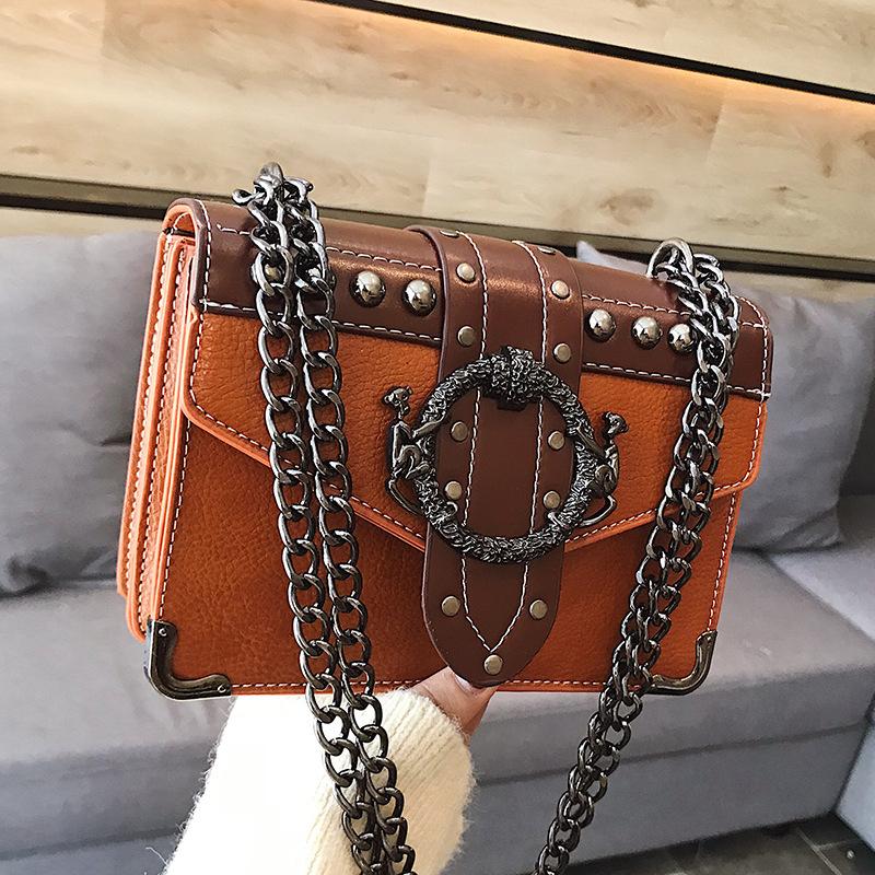 Chain small bag women's 2025 new trendy retro shoulder bag rivet small square bag Korean version messenger bag