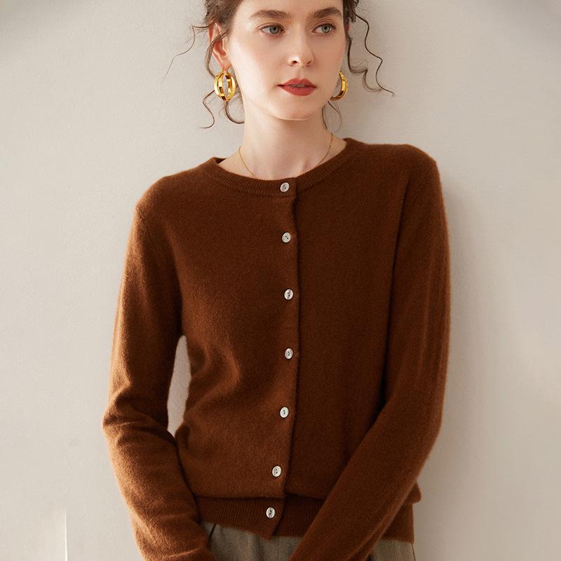 Damen Kaschmir Rundhals Einreiher Cardigan Pullover - Mittel-Dick - Frühling/Herbst