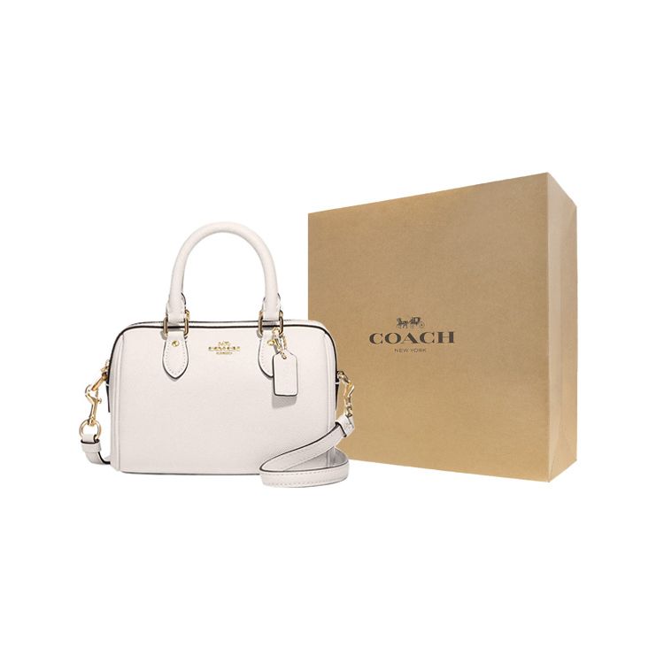 Coach Rowan 18 Zipper Closure Crossgrain Leather Handbag Shoulder Bag Crossbody Bag Small Women Handbags White CH157-IMCHK