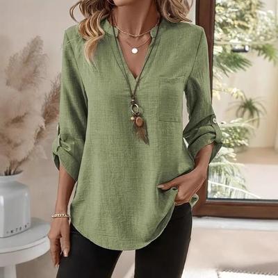 Fashion Shirt Women's Casual Top Loose Large Size V-Neck Solid Color Shirt
