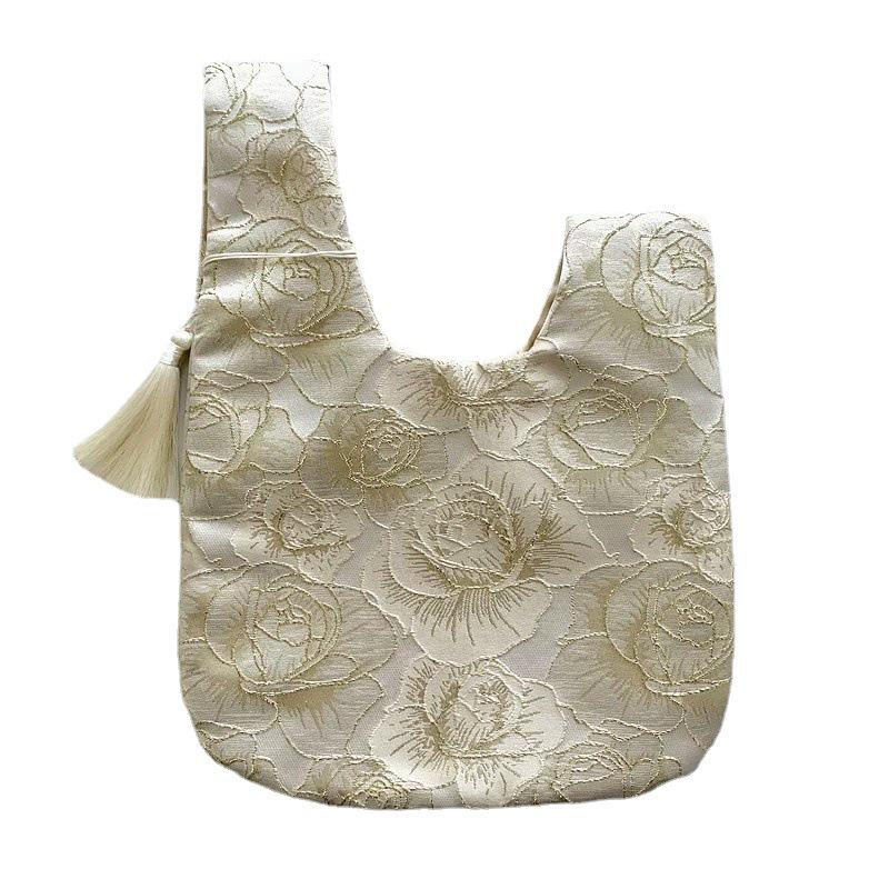 Phoenix Pattern Jacquard Fabric Wrist Bag with Tassels - Chinese Style Gift or Wedding Favor Packaging