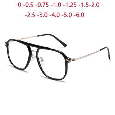 Double Beam Blue Light Blocking Nearsighted Spectacles Women Men Square Prescription Glasses With Cylinder -0.5 -0.75 To -6