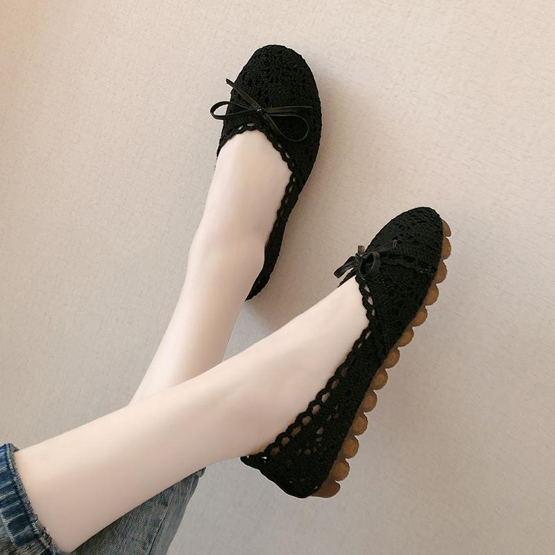 Fashion 2024 Summer Spring and Summer Women's Ballet Flat Comfortable Mesh Shoes Hollow Lace Breathable Lazy Low-top Shoes for Women