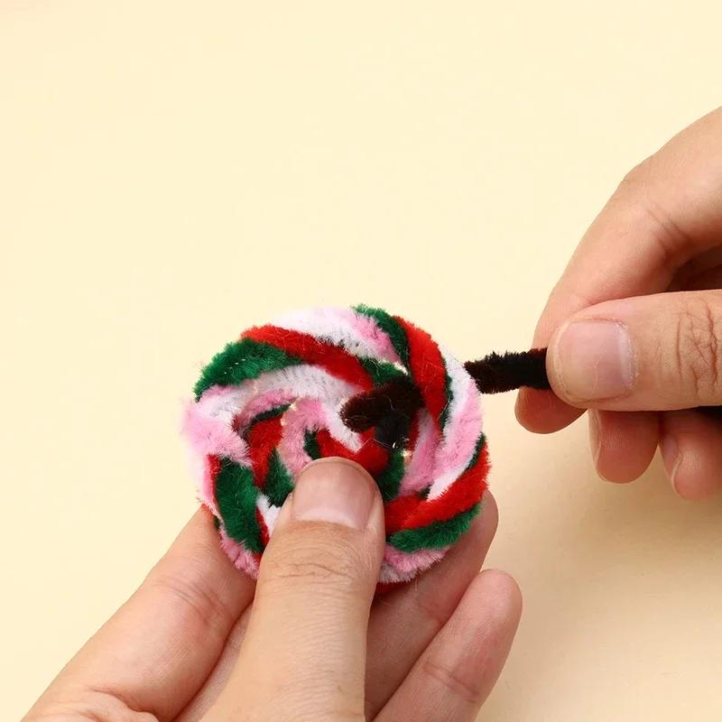 100pcs Colorful chenille stem twisted rod wool root fluffy stick iron handmade DIY twisted stick material