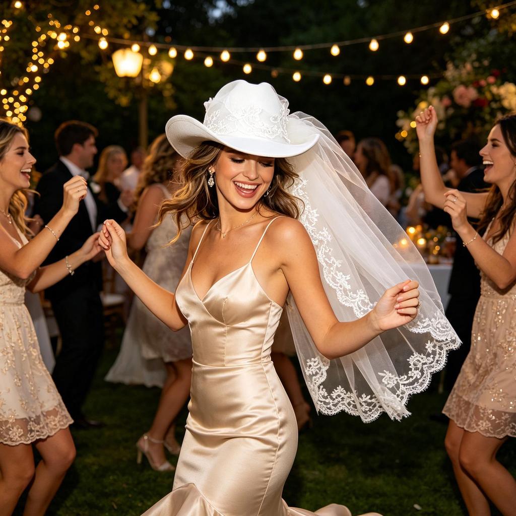 Bride Cowgirl Hat with Veil Bachelorette Party White Headwear Bride Cowboy Hat Bachelorette for Wedding Women Beach Summer Girls