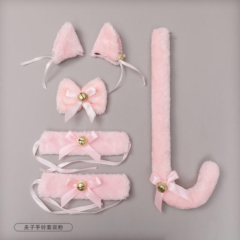 Cat Ear Headband With Plush Bell Set Cosplay Accessory Anime Girl Costume Maid Tail Prop